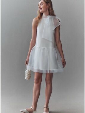 sachin and babi light blue dress BHLDN Chiffon-Sleeve Satin Mini Dress